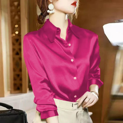 Casual Elegant Satin Long Sleeved Shirt