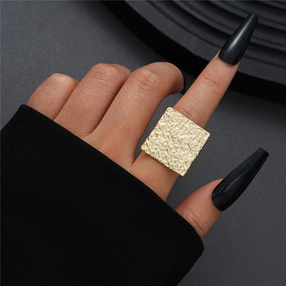 Stainless Steel Irregular Geometric Open Gold Texture Ring