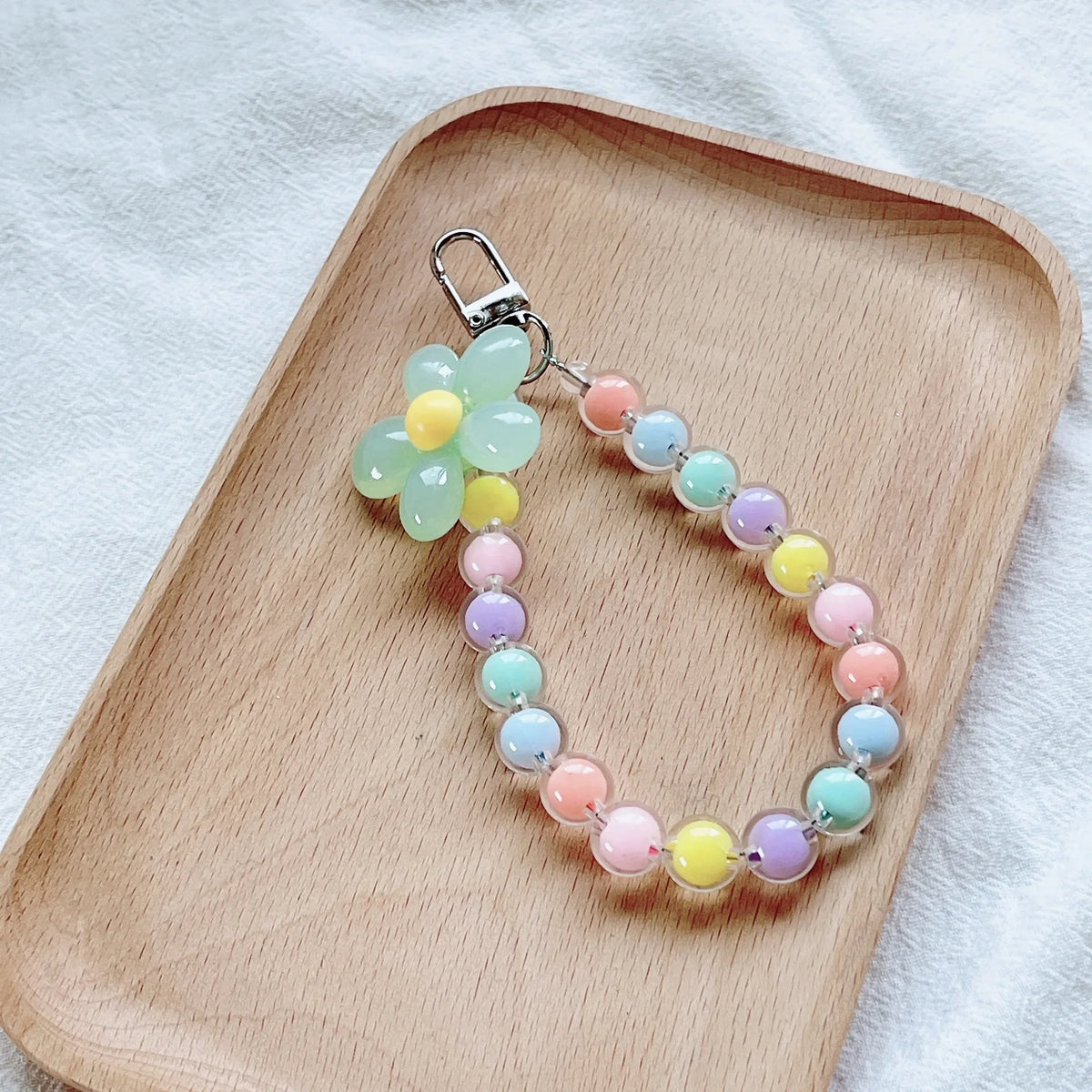 Colored Bead Petal Lanyard for IPhone Anti-Lost Bracelet Case Wrist Strap