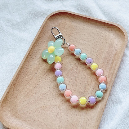 Colored Bead Petal Lanyard for IPhone Anti-Lost Bracelet Case Wrist Strap