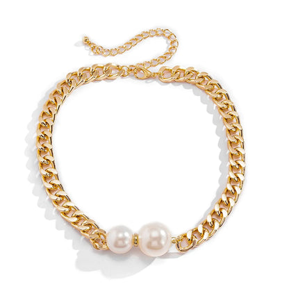 Punk Cuban Chains Imitation-Pearl Pendant Necklace