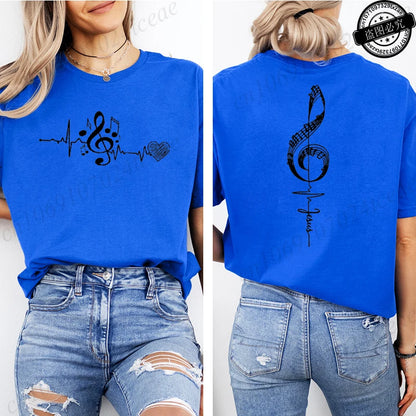 Musical Notes Printed Heartbeat Music Graphic Tee Shirts