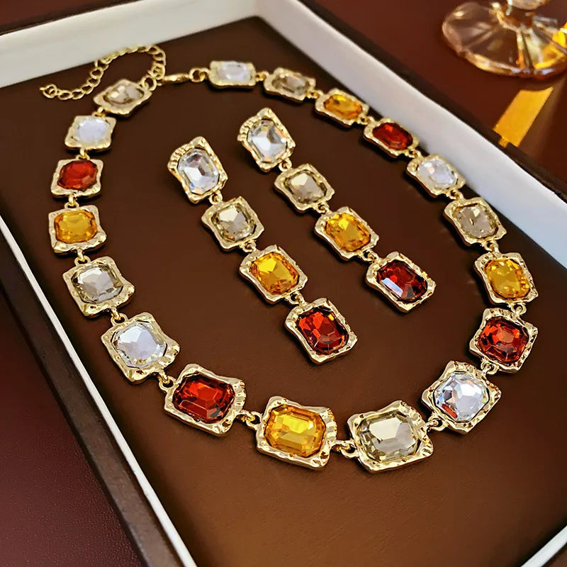 Purple Rhinestone Necklace Jewelry Sets