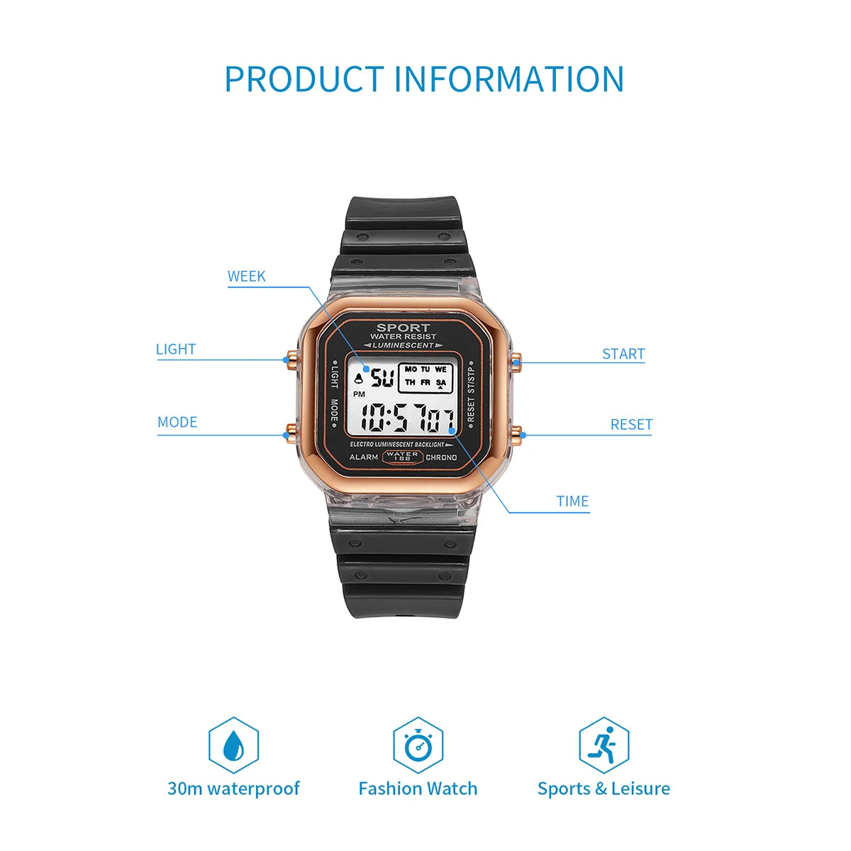 LED Digital Multi Functional Sports Minimalist Electronic Watch