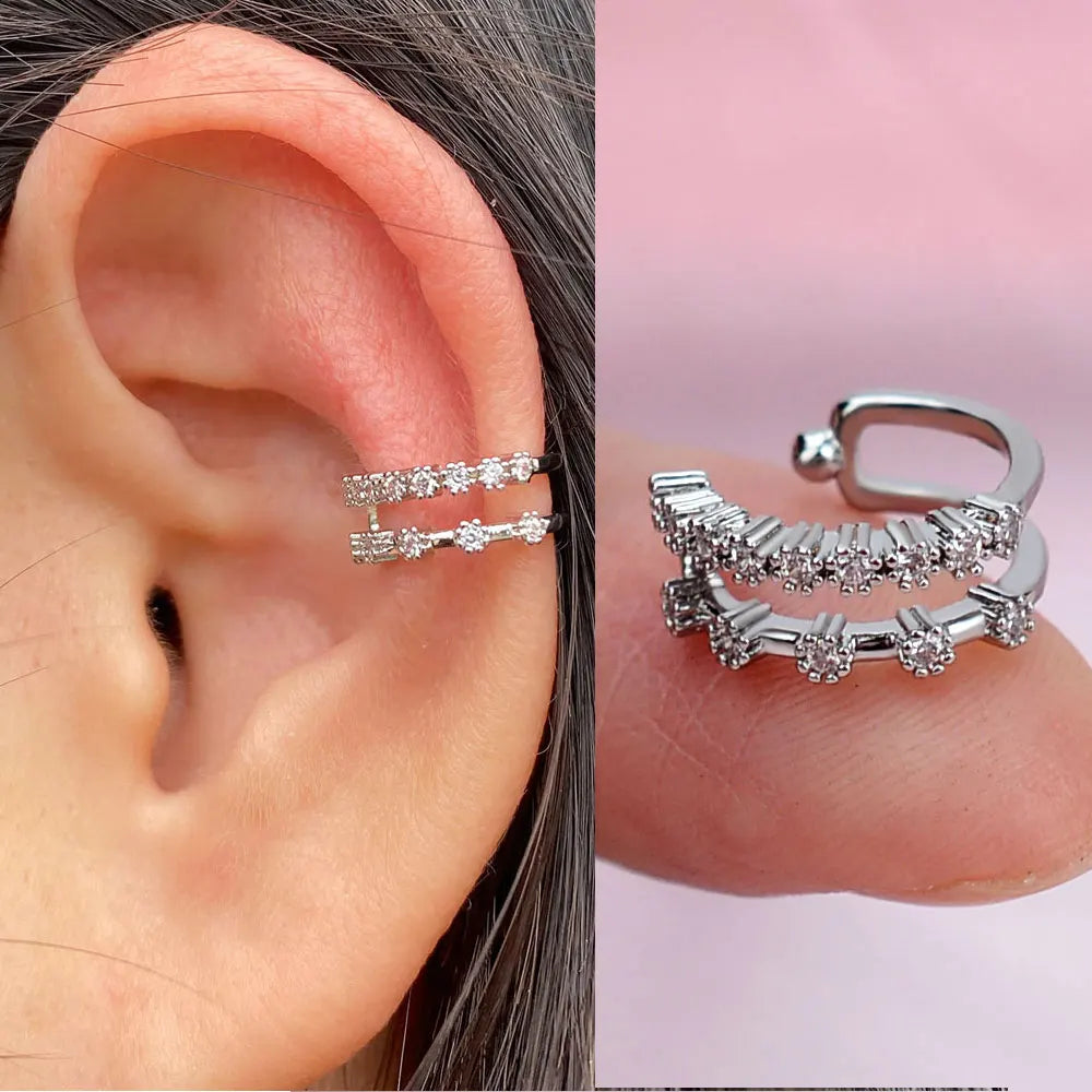 Geometry Crystal CZ  Leaf Clip Earring