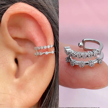 Geometry Crystal CZ  Leaf Clip Earring