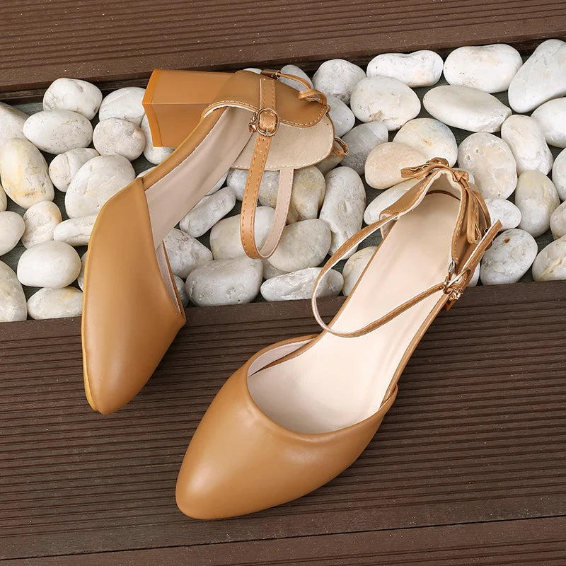 airy Style Thin-Strap High Heels Golden Buckle Shoes