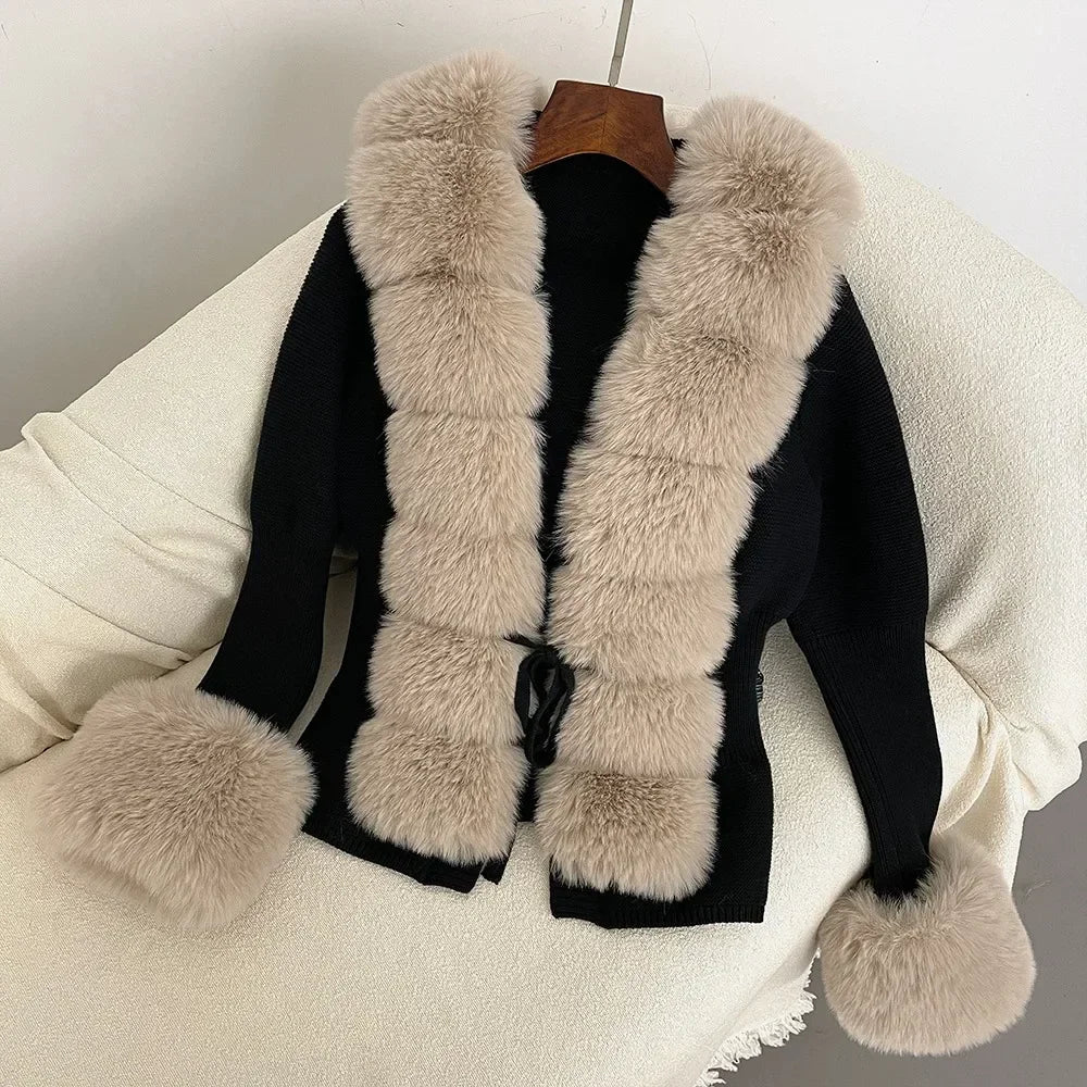 Fur Cardigan Detachable Collar Jacket Faux Fur Coat
