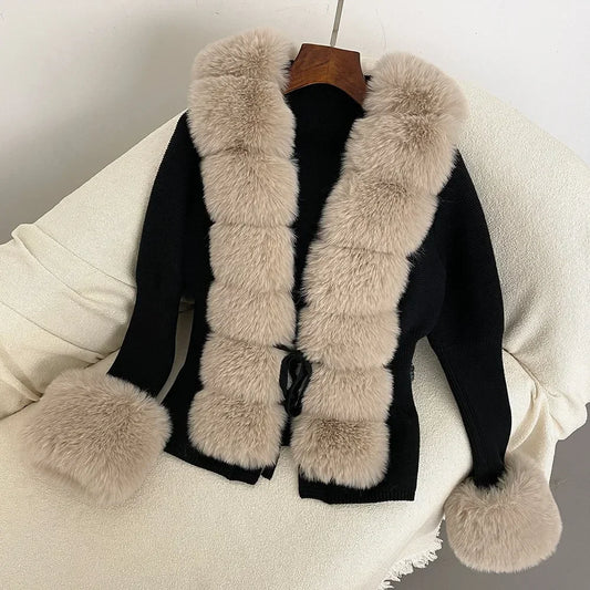 Fur Cardigan Detachable Collar Jacket Faux Fur Coat