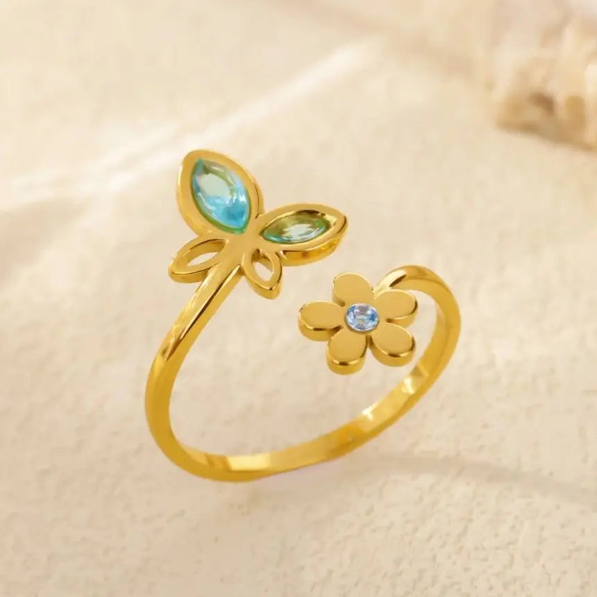 Elegant Zircon Flower Butterfly Rings