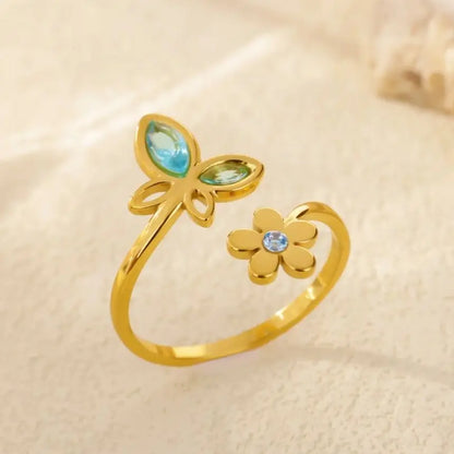 Elegant Zircon Flower Butterfly Rings