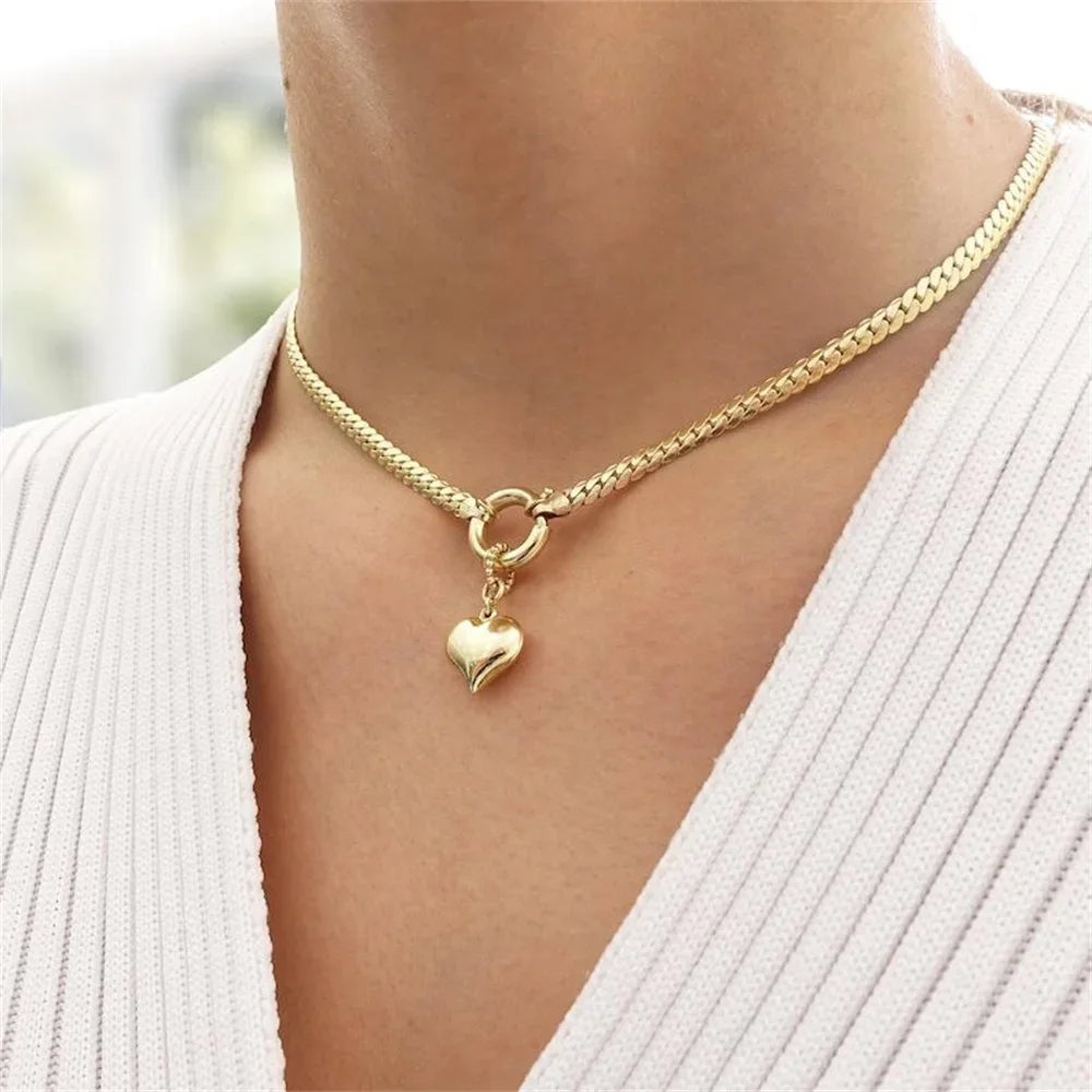 Vintage Punk Gold-plate Thick Chain Head Portrait Coin Pendant Necklace