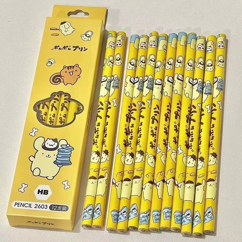 12Pcs/Box Sanrio Pencil Melody Kuromi Cinnamoroll HB Black Write Draw Pencils