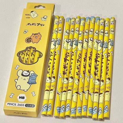 12Pcs/Box Sanrio Pencil Melody Kuromi Cinnamoroll HB Black Write Draw Pencils
