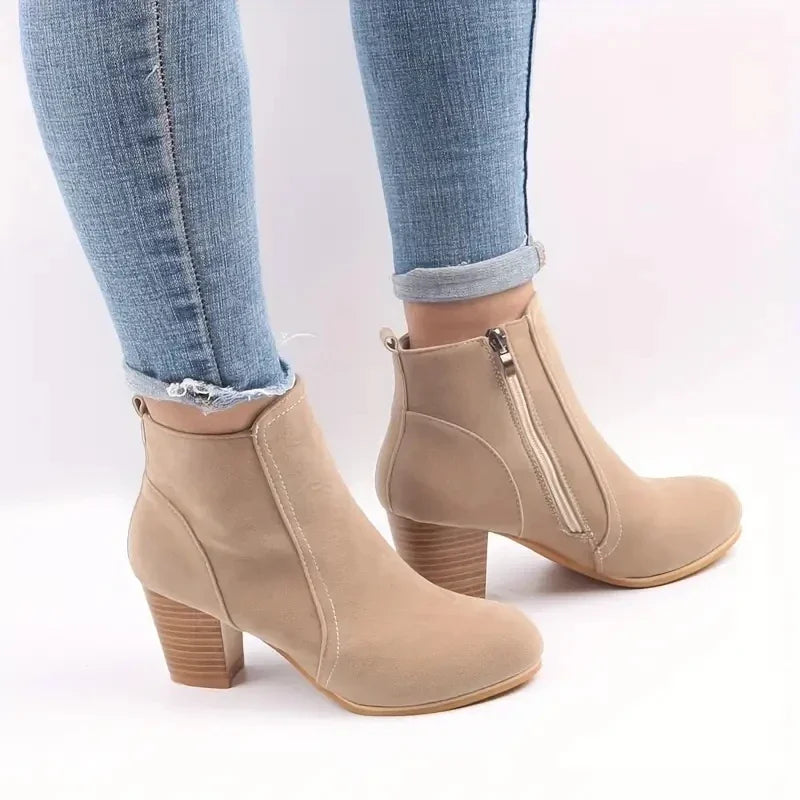 Chunky Heels Zip Luxury Chelsea Ankle Boots