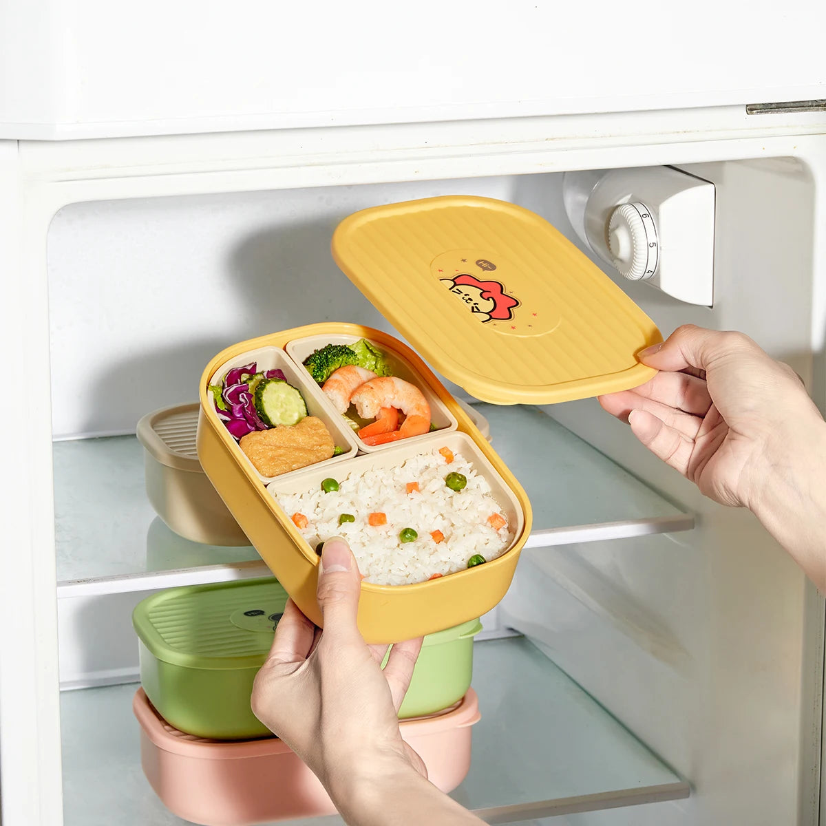Outdoor Portable Sealed Divided Food Container 3 Grids Plastic Lunch Box