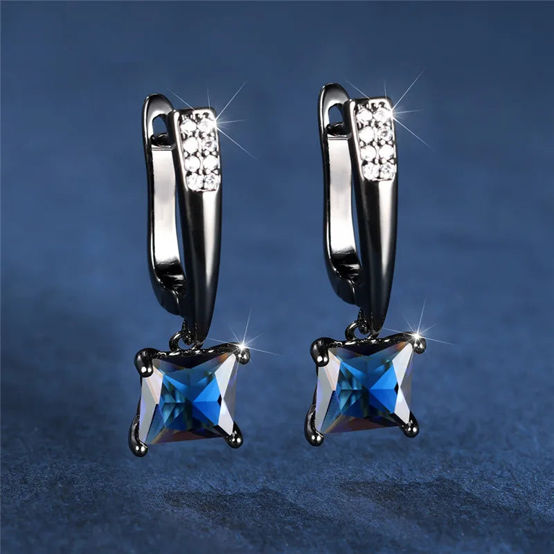 Geometric Crystal Antique Black Zircon Square Stone Earrings
