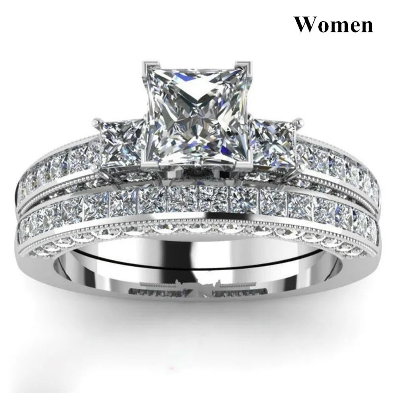 Charm Couple Romantic Purple Rhinestones CZ Rings Set