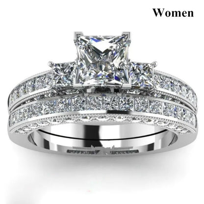 Charm Couple Romantic Purple Rhinestones CZ Rings Set