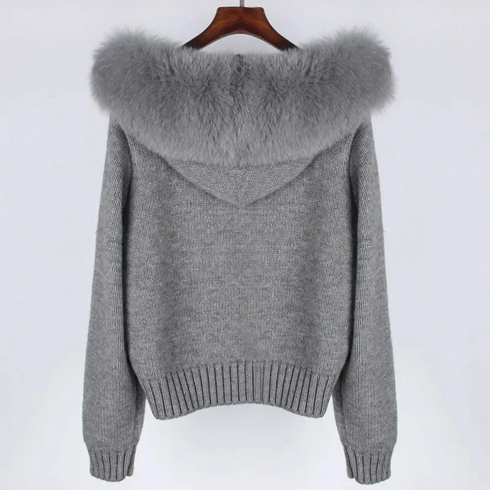 Hooded Real Fox Fur Collar Jacket