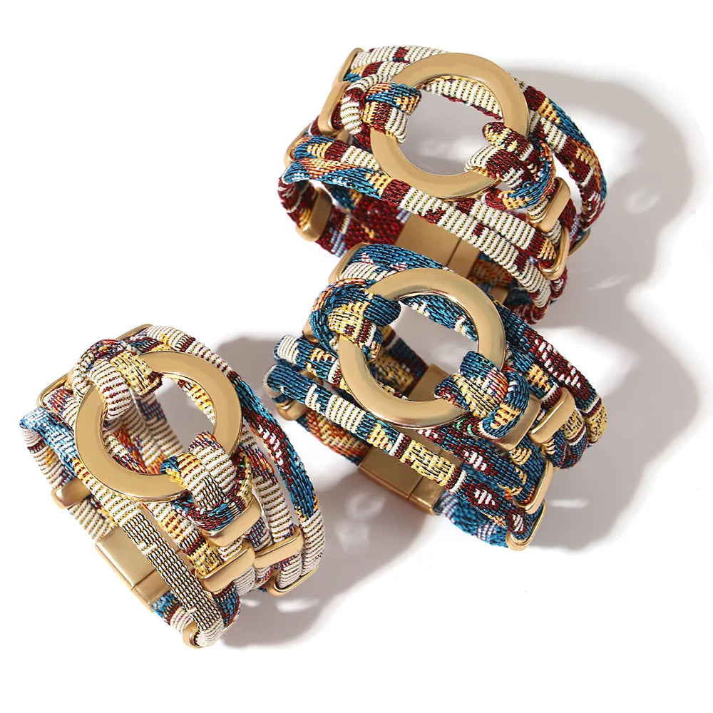 Round Weave Leather Wrap Wide Bracelets