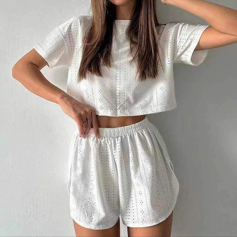 Sexy Split Shorts Crew Neck Top Pajamas Set