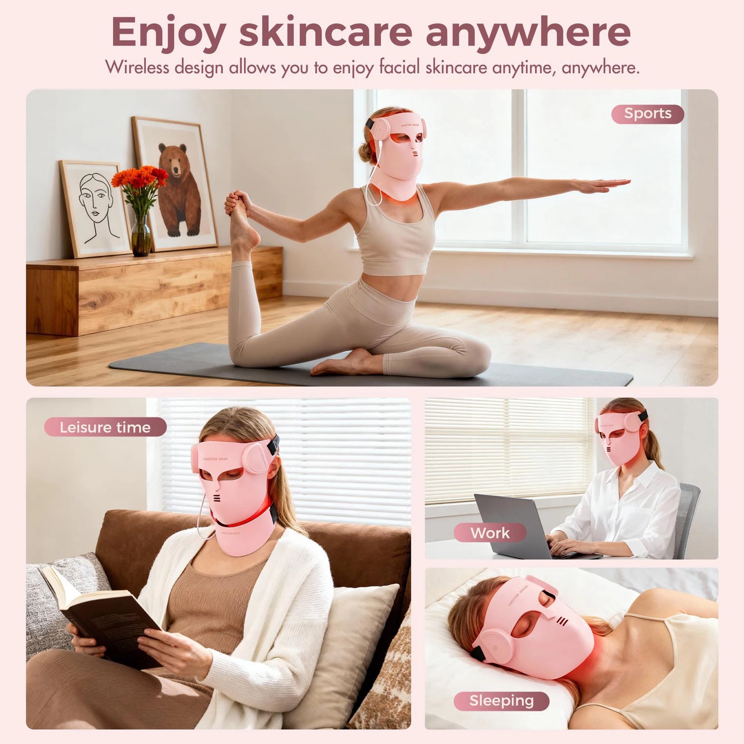 Portable Silicone LED Face Mask 8 Colors LED Red Light Near Infrared Therapy Facial Mask Repair Skin Wireless