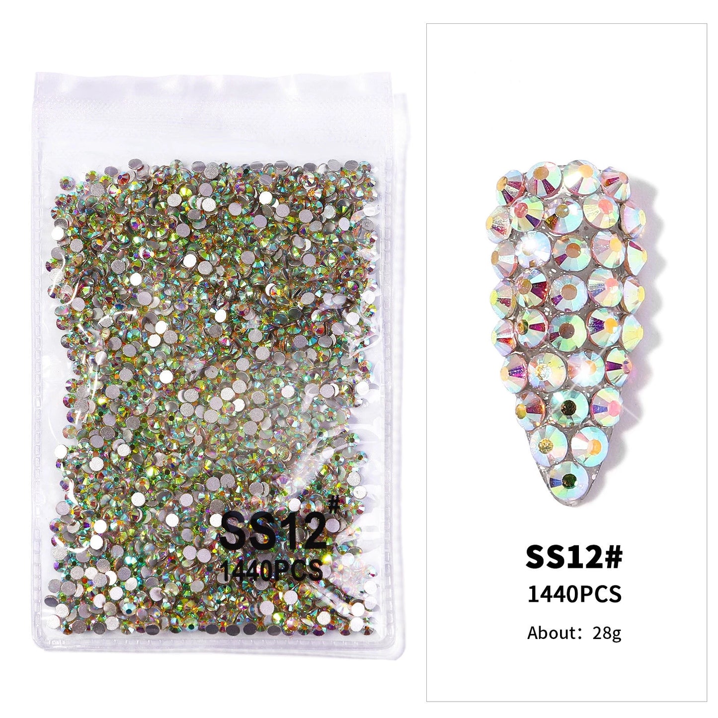 12Gird 3D Glass AB Crystal Nail Art Rhinestones Kit