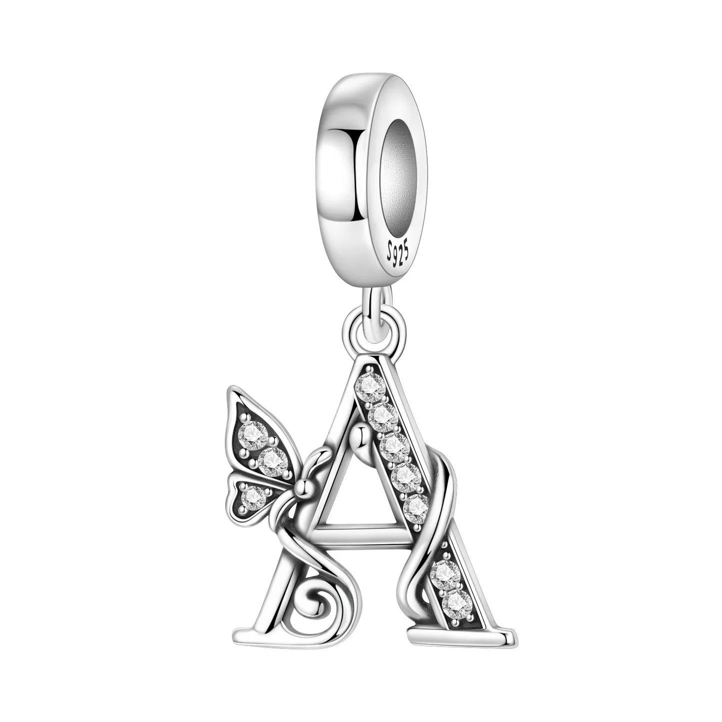 925 Sterling Silver Zircon Butterfly Letter Bracelet