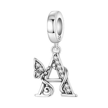 925 Sterling Silver Zircon Butterfly Letter Bracelet