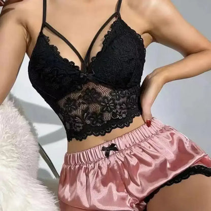 2 Pcs/Set High Waist Satin Shorts Sleepwear