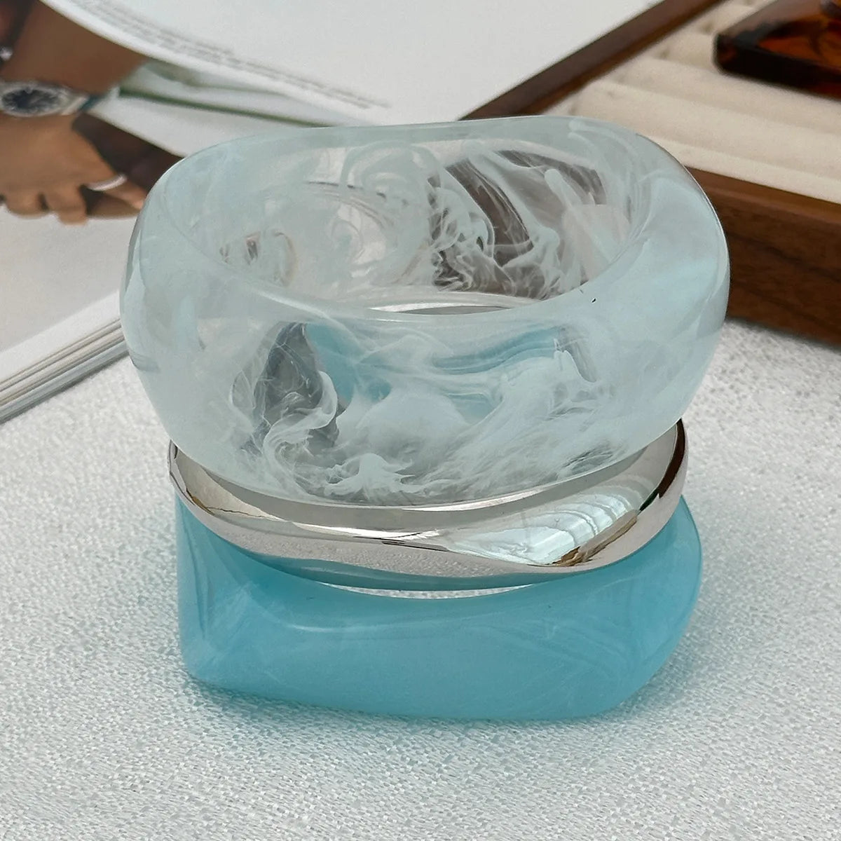 Boho Light Blue Acrylic Resin Chunky Bangles Geometric  Bracelet