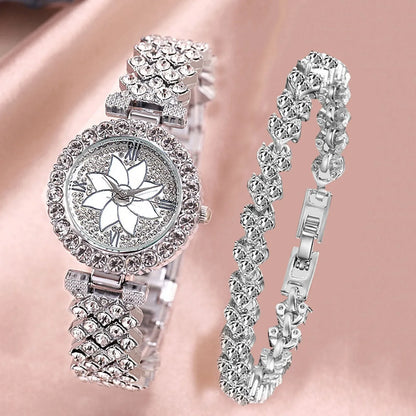 2Pc/Set 1Pc Rhinestone Quartz Bracelet Fancy Watches