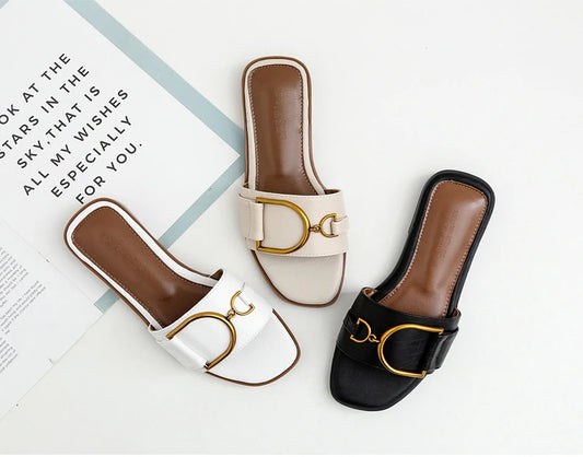 DANA Flat Leather Square Toe Slippers