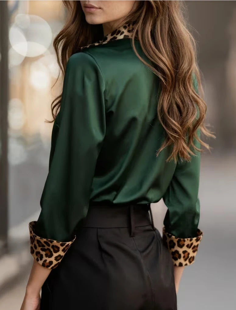 Elegant Long Sleeve Leopard Collar Shirt