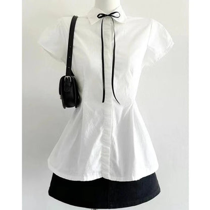 Deeptown Elegant Sweet White Blouse