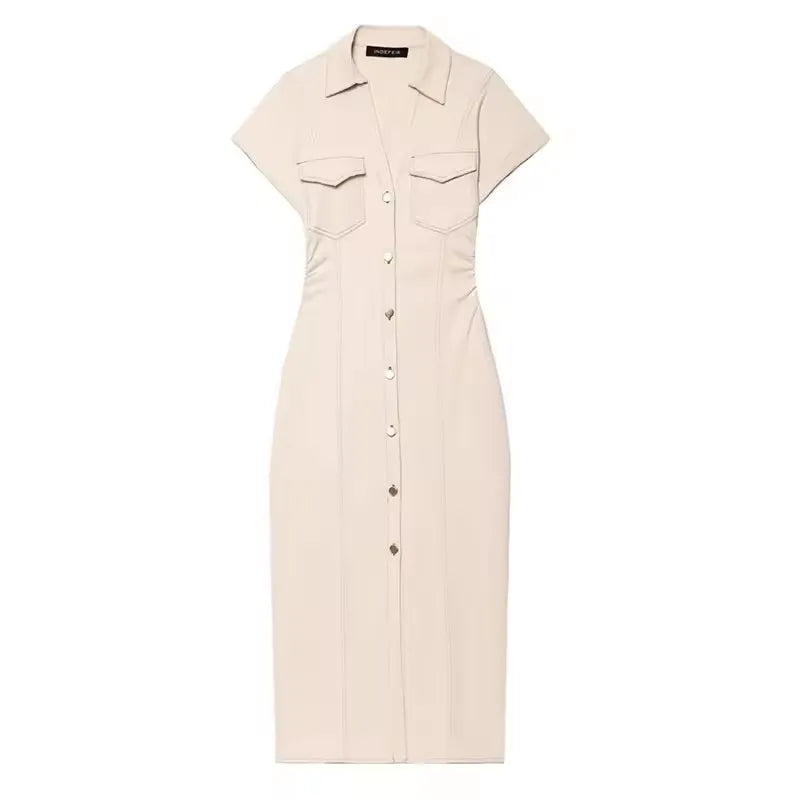 Ruched Short Sleeve Midi Dress