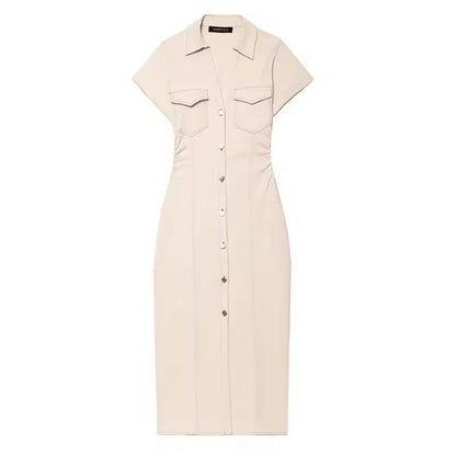 Ruched Short Sleeve Midi Dress