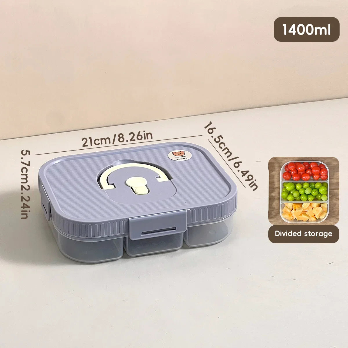 Microwave Plastic Divided Lunch Box With Handle Camping