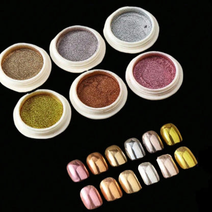 6Colors/Set Metallic Mirror Chrome Nail Powder Holographic Chameleon Glitters