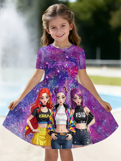 Kpop Cartoon Graphic Short Sleeve Dress
