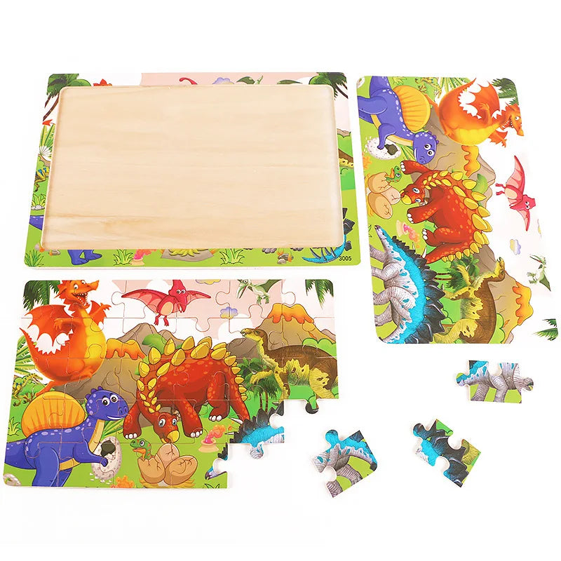 30 Pieces Wooden Jigsaw Puzzle Kids Cartoon Animal Puzzles Toys