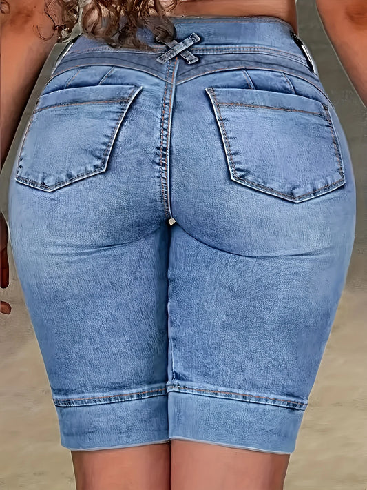 Blue Double-Buckle Waist Slim Fit Jeans