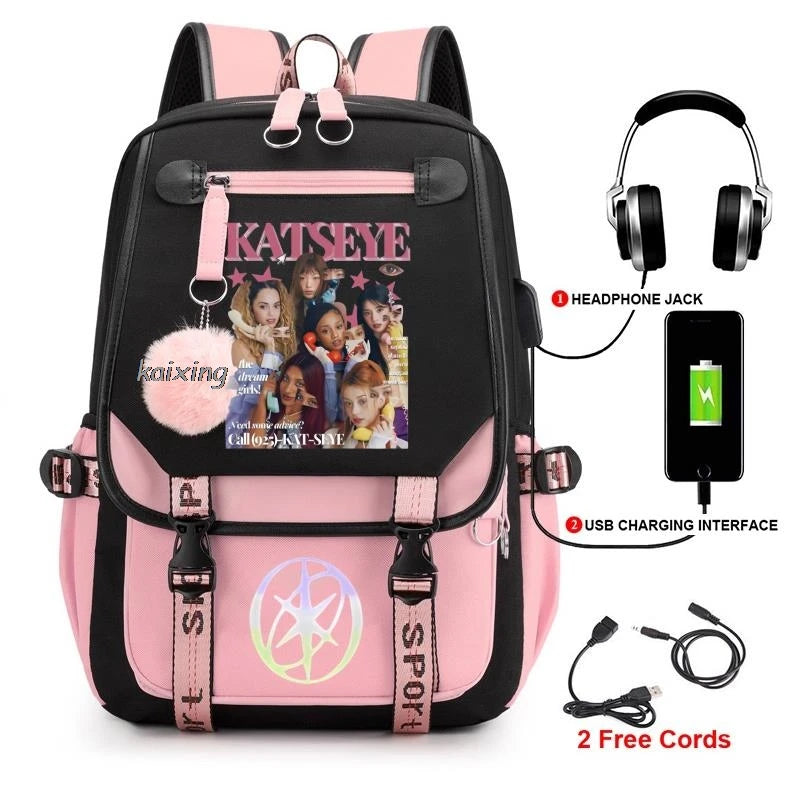 Katseye Funny Print Backpacks Sweet Soft Capacity Student Schoolbag