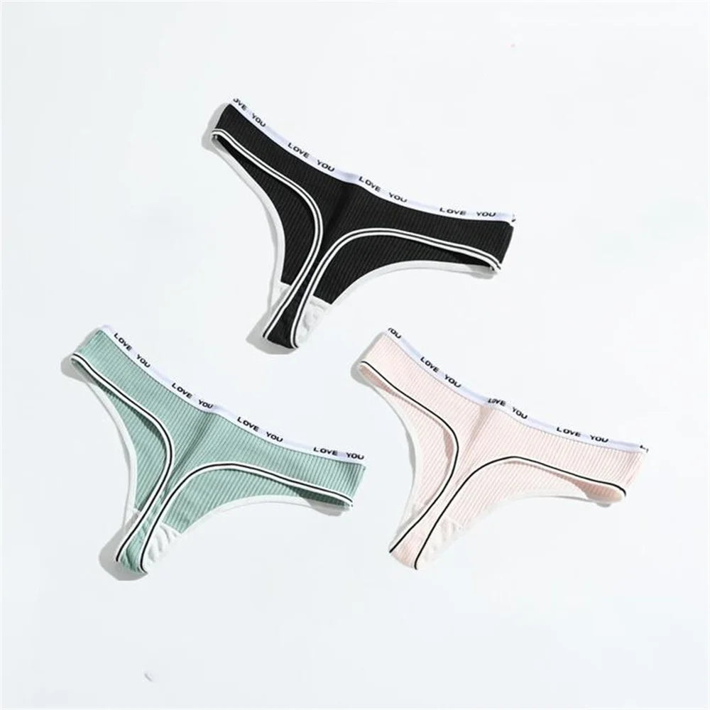 3pcs Ribbed Cotton G String Lingerie
