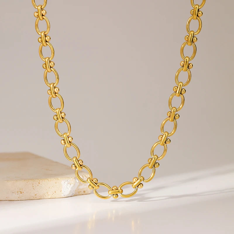 316L Stainless Steel Metal Chain 18K Gold Plated Neck Chain Waterproof Necklace