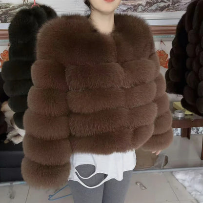 Fox Fur Coat Real Winter Brown Leather Coats & Jackets