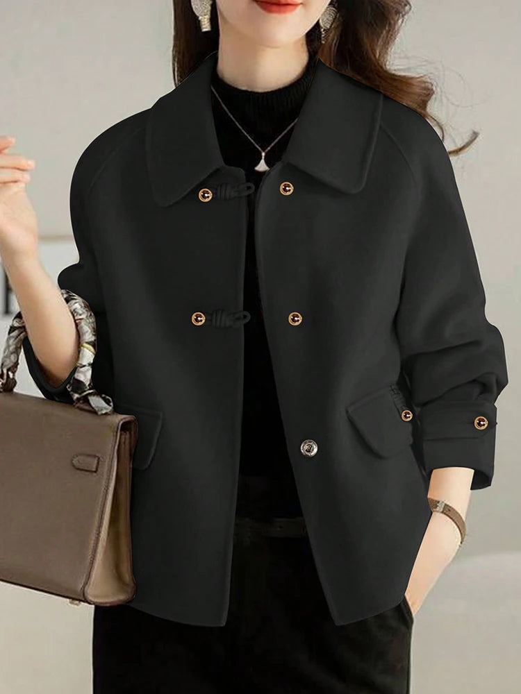 Elegant Solid Short Warm Formal Office Female Coat