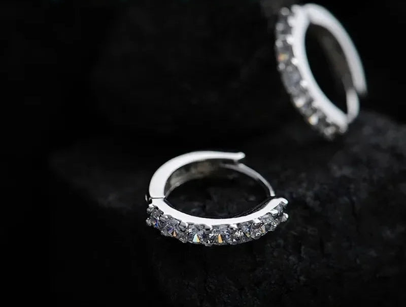 Romantic 925 Sterling Silver Rhinestone Crystal Hoop Earrings