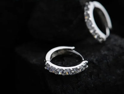 Romantic 925 Sterling Silver Rhinestone Crystal Hoop Earrings